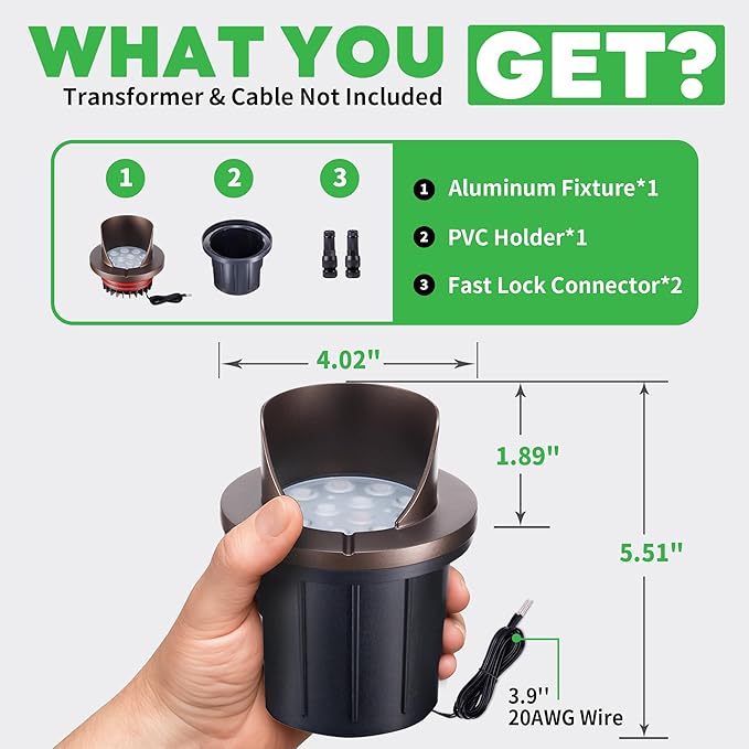 Landscape Well Lights, IP67 Waterproof LED Low Voltage In-Ground Lights Outdoor, 12V Anti-Glare Landscape Uplighting for Trees, Pathway & Walls, Wired, 3000K Warm White