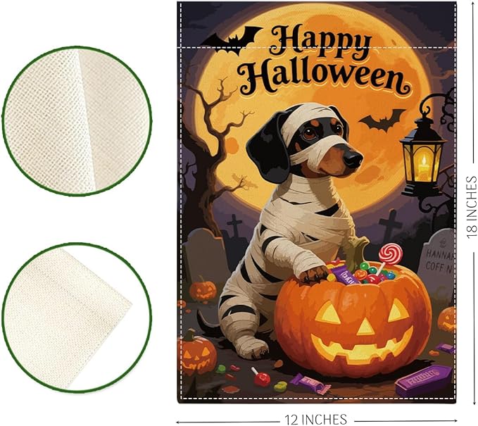 Halloween Garden Flag Scary Dog Bat Fall Halloween Themed Holiday Party Outside Outdoor Lawn Decorations Yard Flag Double Sided 12x18 Inch