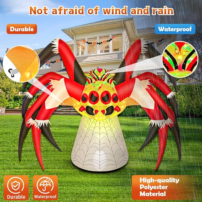 6FT Halloween Inflatables Spider Decoration with Magic Led Light Up Halloween Inflatables Outdoor Decorations Blow up Inflatables for Halloween Holiday Party Lawn Yard Outside Garden Décor