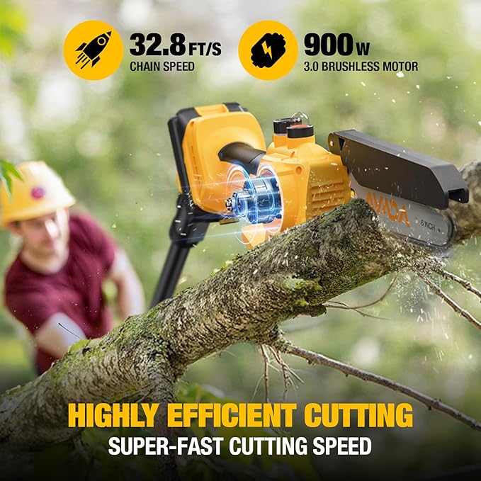 2-in-1 Electric Pole Saw - 6 Inch Brushless Mini Chainsaw with Extension Pole,2x3.0Ah Batteries,Auto Oiling,Lightweight,15.7FT Reach Extension Tree Trimmer Cordless Pole Saws for Tree Trimming Pruning