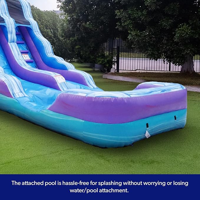 HeroKiddo Ocean Wave 16' Commercial Grade Inflatable Water Slide with Attached Pool and Drainage for Kids and Adults (with Blower), Outdoor Indoor, Birthday Party, Rental Quality, Big Inflatable