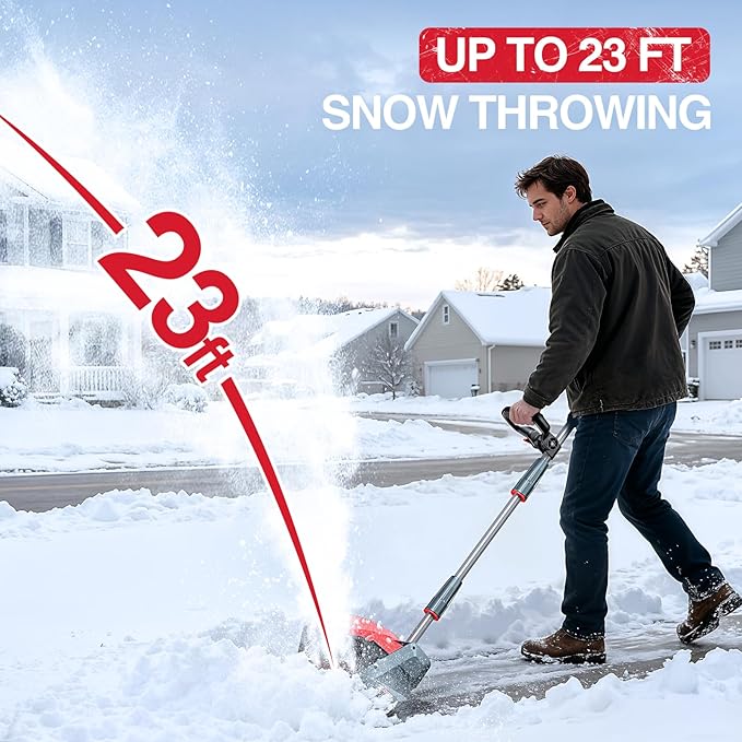 Electric Snow Shovel, 20V Snow Blower Cordless with 2 x 5.0 Ah Batteries and Charger, Battery Powered Throwing Snow Up to 23 Ft, 6 x 12 Inch Cleaning Path Great for Driveway, Steps, Patio, Sidewalk