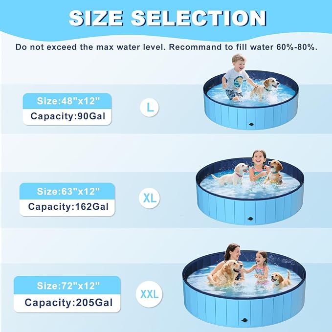 UCCY Foldable Dog Pool for Large Dogs Hard Plastic Kiddie Swimming Pool Non-Slip Portable Dog Bathtubs Collapsible Multi-Use Whelping Box Ball Pit Outdoor Pool for Backyard Duck Pond Blue XL-63"x12"