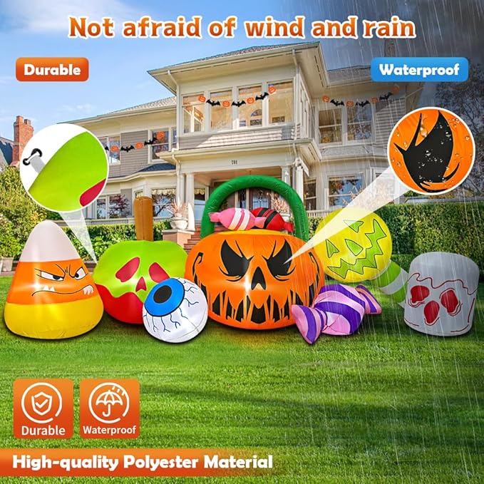 10 FT Halloween Inflatable Blow up Outdoor Decorations Pumpkin Ghost Combo, Halloween Decorations Outdoor Inflatable Bow Up Pumpkin Decoration Outdoor with LED Inflatable Halloween for Yard Garden