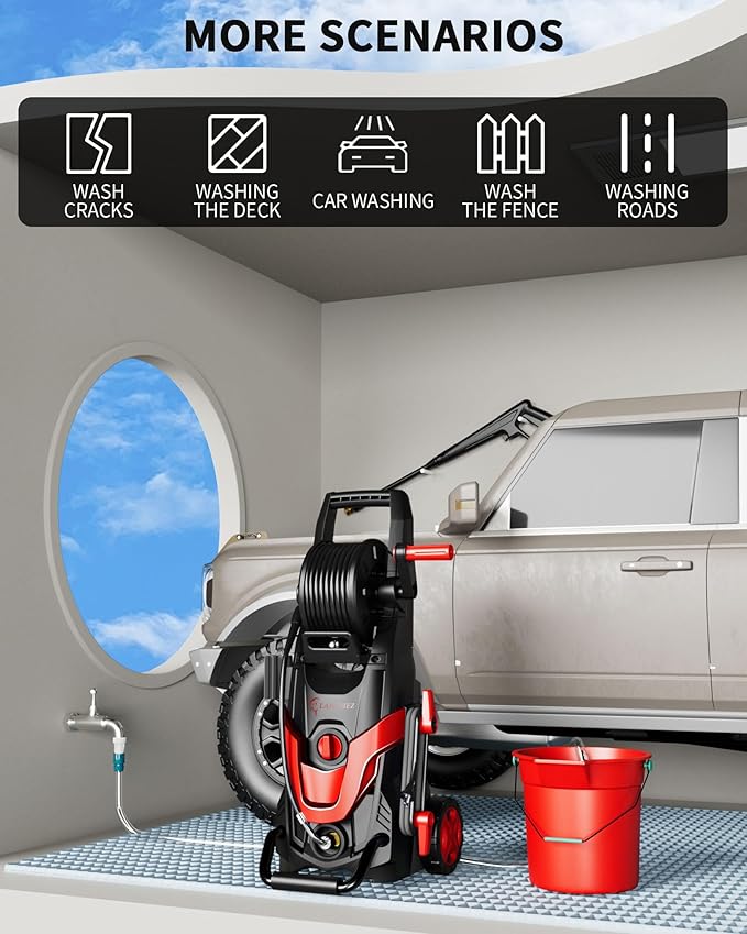 LANCHEZ Pressure Washer 4800PSI with 4 Quick Connect Nozzles, Inlet Hose & Filter&500ML Foam Cannon, Power Washer for Cars/Fences/Driveways/Patios/Home Cleaning (Red)