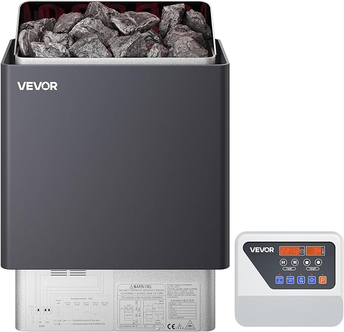 VEVOR Sauna Heater, 9KW 220V Electric Sauna Stove, Steam Bath Sauna Heater with External Digital Controller, 3h Timer & Adjustable Temp for Max. 317-459 Cubic Feet, Home Hotel Spa Shower FCC Certify
