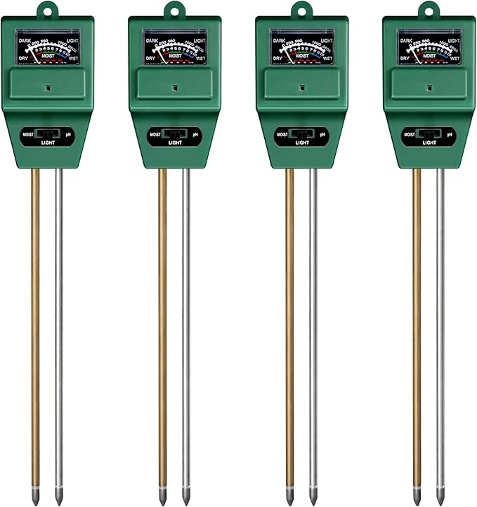 iPower 3-in-1 Plant Moisture/Light/PH Meter, Soil Test Kit for Gardening, Farming, Indoor & Outdoor Use, 4 Pack