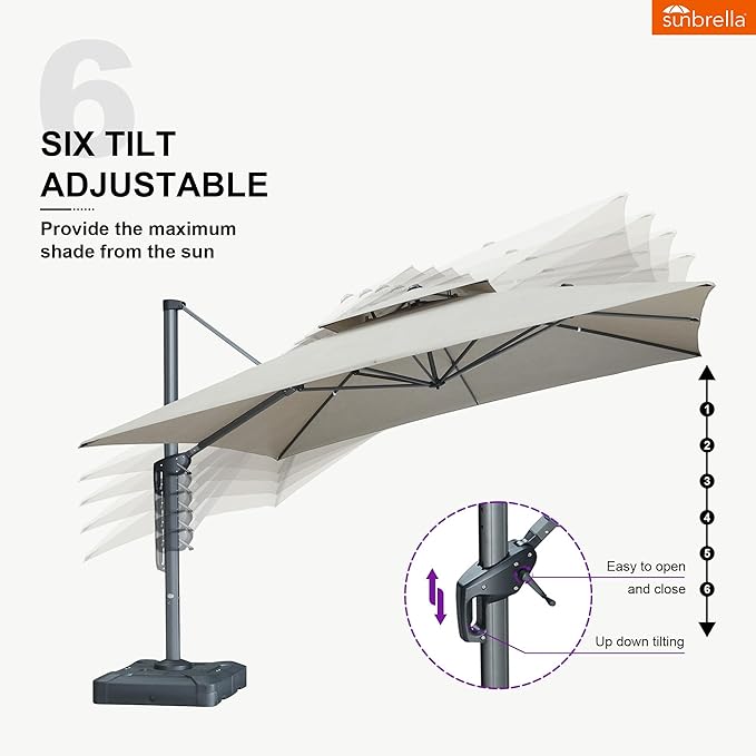 PURPLE LEAF 12FT Sunbrella Patio Umbrella Outdoor Double Top Large Offset Hanging Cantilever Umbrella 360° Rotation Square Umbrella for Garden Deck Pool Backyard Cast Ash
