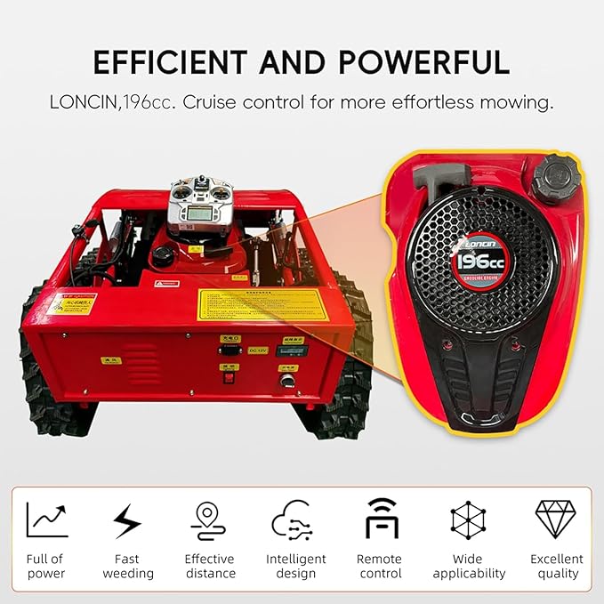 Remote Control Lawn Mower, 196cc EPA Engine, 55 cm/ 21.6 inch Mowing Width RC Mower, Crawler Mower with 45°Climbing Capacity, Wireless Grass Cutting Machine for Yard, Garden, Orchard, Grassland