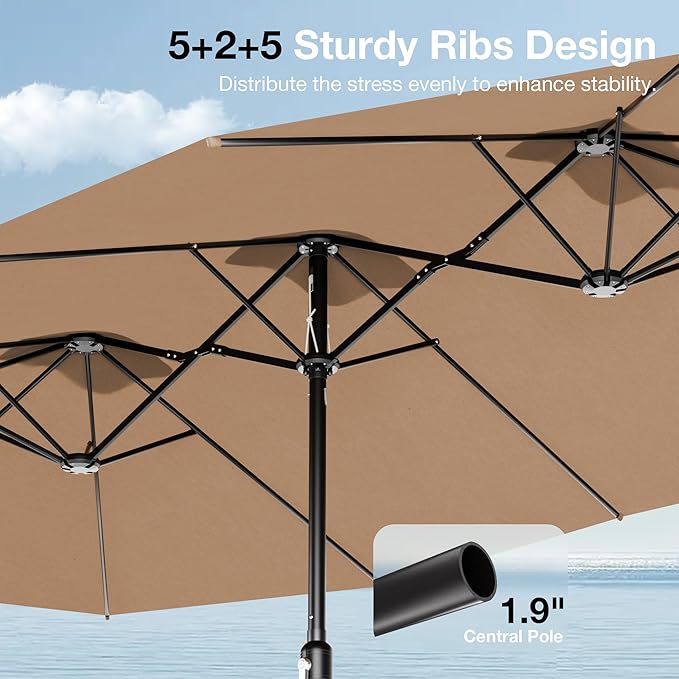 Joyside 15FT Large Patio Umbrella with Base Included, Outdoor Double Sided Umbrella, Rectangle Umbrella with Crank Handle, 12 Sturdy Ribs for Deck, Porch and Pool