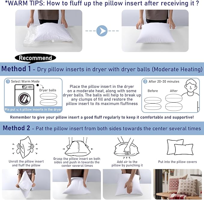 Pack of 4 20x20 Outdoor Pillow Inserts, Water Resistant Throw Pillow Inserts, Cushion Inner Pads for Patio, Furniture, Sofa, Bed, Living Room, Garden Decorative Waterproof Pillow Inserts