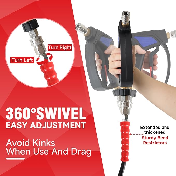 3/8" Non Marking Pressure Washer Hose 100 FT,Kink Resistant Power Washer Replacement Hose Steel Wire Braided for Hot and Cold Water, with M22 14mm to 3/8" Swivel Quick Connect, 5000 PSI (100FT)