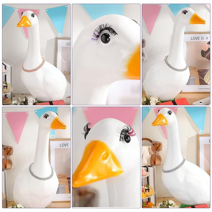 Geelin 7 Pcs Porch Goose Outfit Eyelash for 23/17'' Plastic Lawn Goose Statue Mink Fake Lashes with Color End 3D Salon Eyelashes Reusable for Lawn Patio Art Decoration