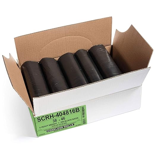 Aluf Plastics 40-45 Gallon Trash Bags Source Reduction Series Value High Density 16 Micron (equiv) Intended for Home, Office, Bathroom, Paper, Styrofoam (Pack of 250)