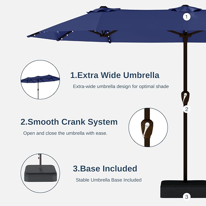 13FT Double Sided Patio Umbrella with LED Lighted