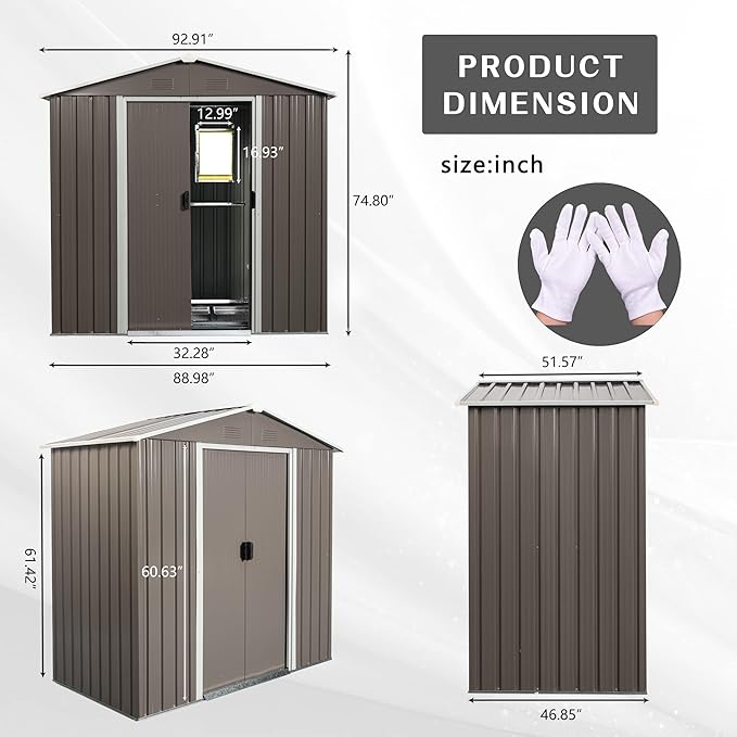 8x4 ft Outdoor Metal Storage Shed with Floor Foundation and Window, Lockable Galvanized Steel Tool Shed with Sliding Door and Air Vent, Waterproof Garden Storage House for Backyard, Patio