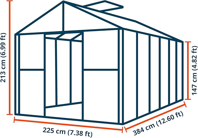 Greenhouse Topas 6 Aluminum Frame 7.4 x 12.6 ft with Approx. 6 mm Polycarbonate Panels