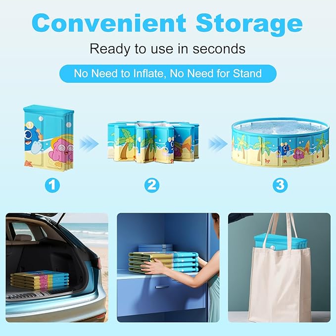 Foldable Swimming Pool for Kids 79"x18" Hard Plastic Portable Dog Pool Anti-Slip Collapsible Pets Bathtub Kiddie Pool Indoor Outdoor Backyard (JellieMons 79'')