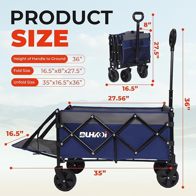 Collapsible Tailgate Wagon with Wheels, Compact Size Folding Utility Cart, 380LBS Capacity for Garden, Grocery, Beach, Camping – Portable Heavy Duty Cart(Navy Gray)