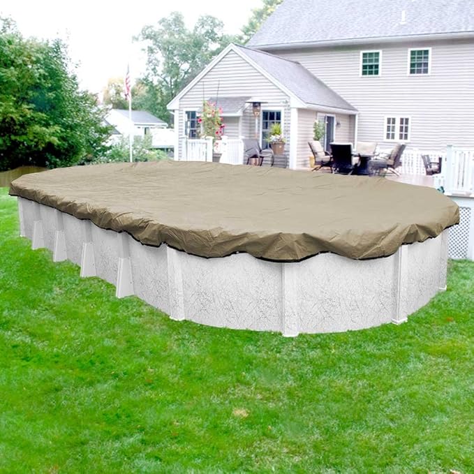 Robelle 12 x 18 ft Premium Tan Winter Oval Pool Cover for Above Ground Pools, 4 ft Overlap (16 x 22 ft Cover Size), Solid 14 x 14 Scrim, 5.2 oz/yd2, 20-Year Warranty, Style: 311218-4A