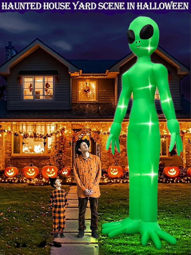 TURNMEON 14 Ft Giant Halloween Inflatable Alien Decoration with Built-in LEDs Outdoor Blow Up Alien Ghost Halloween Decor for Yard Garden Lawn Holiday Party