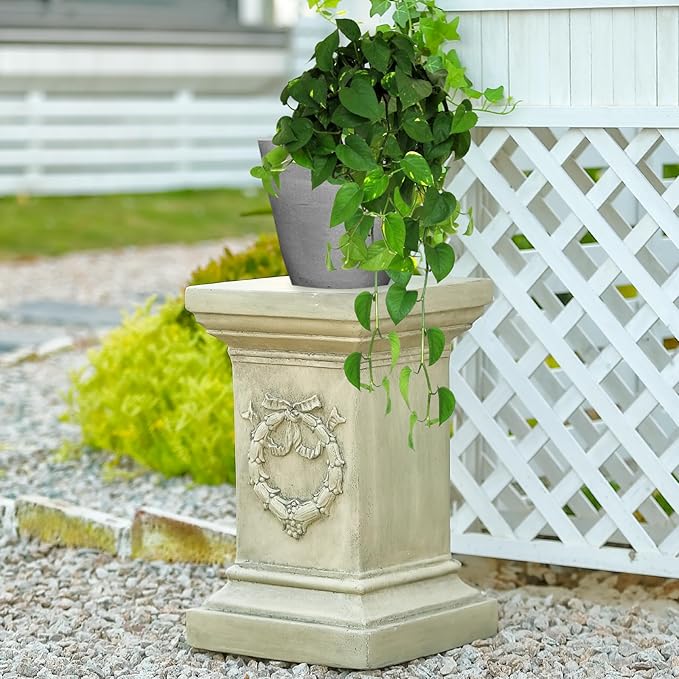 19.57" Tall Garden Pedestal Stand for Statues, Heavy Duty Magnesium Oxide Plant Stand, Weatherproof Outdoor Pedestal for Sculptures, Flower Pots, Decor – Sturdiness Plinth Base Statue Riser