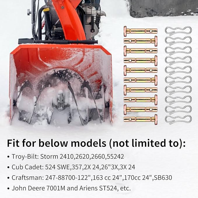Shear Pins and Cotter Pins Fit for MTD Snowblower - Shear Pins 20pcs and Cotter Pins 20pcs Compatible for Cub Cad et Troy Bilt Craftsman 24" 26" Snow Thrower, Replace 738-04124A 714-04040
