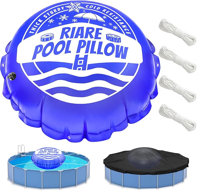 Riare 1pcs 4 X 4 Ft Pool Air Pillows for Above Ground Pools- Winter Pool Pillow Swimming Pools Closing Winterizing Kit with Ropes, Cold-Resistant 0.4mm Thicken PVC Ice Equalizer Pillow for Support