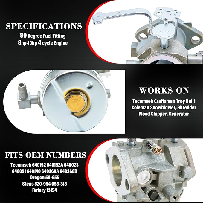 640152 Carburetor for Tecumseh 640152A 640023 640051 640140 640260B HM80 HM90 HM100 8-10 HP Engine Snow Blower Mower 5000w Generator (6)