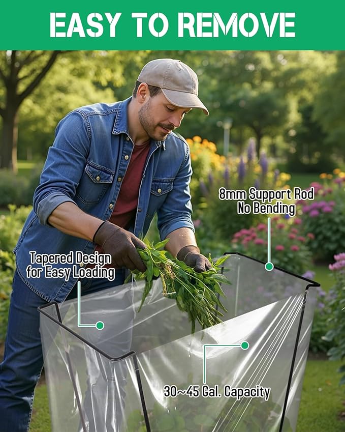Jayhalo Trash Bag Holder, Outdoor Metal Leaf Bag Holder Stand 30-45 Gal, Portable Garbage Bag Holder Frame for Garden Camping Portable Trash Can, Leaf Bag Holds Disposable Bags, Freestanding Design