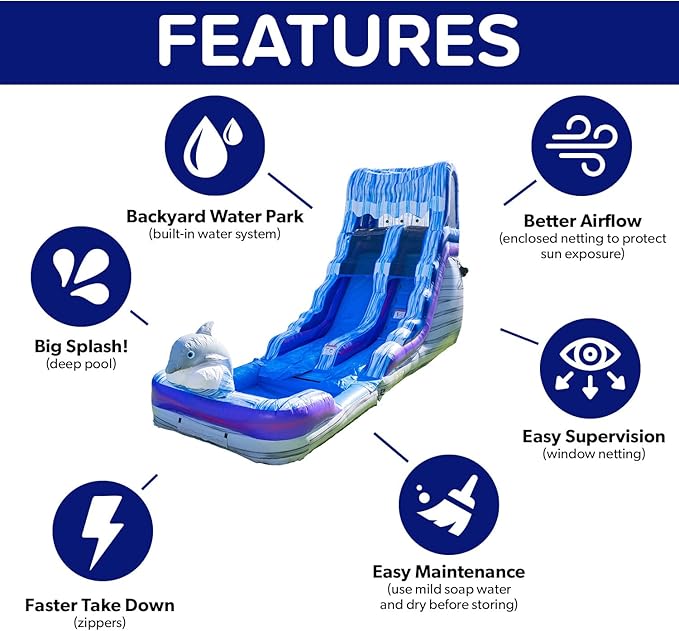 Herokiddo Dolphin 16' Water Slide with Detachable Pool, for Kids and Adults, Commercial Grade, 100% PVC Vinyl, Outdoor Backyard, Summer Fun, Blow Up Inflatable (Blower Included)
