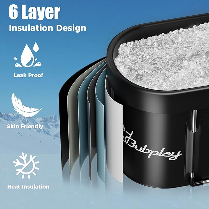 140 Gallons Large Oval Ice Bath Tub for Athletes & Adults, Cold Plunge Tub with Cover, Ice Plunge Tub for Recovery & Cold Water Therapy, Inflatable Ice Bath Barrel for Indoor Outdoor- Black