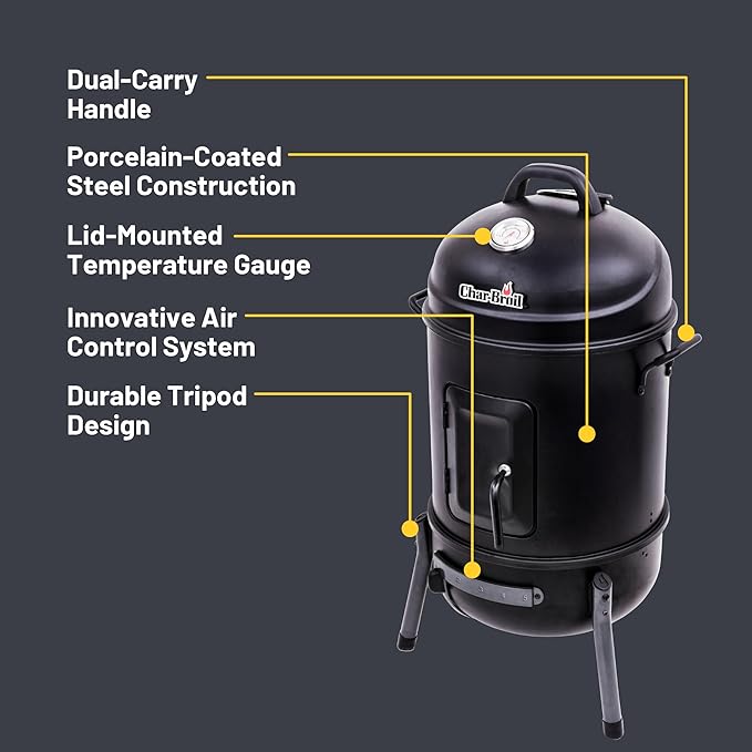 Char-Broil Bullet Charcoal Smoker 16" - 18202075,Black