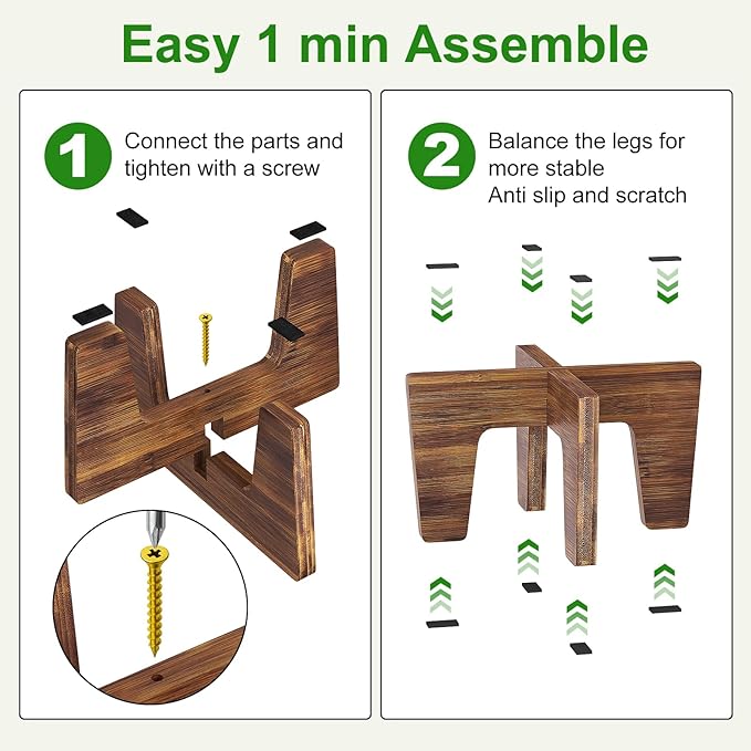 Plant Stands Indoor Outdoor, Plant Risers for Inside Pots Sturdy Short Plants Holder, Flower Pot Stand for Indoor Plants, Small Single Floor Plant Bamboo Display Stand (Brown 12“)