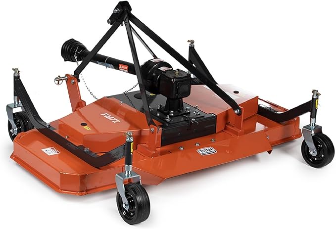 Titan Attachments 3 Point PTO Finish Mower, 72" Cutting Width, Cat 1 Hookup, Orange Finish, Rear Discharge, Pull Behind Mower for 30-50 HP Tractors, Low-Noise Cast Iron Gearbox