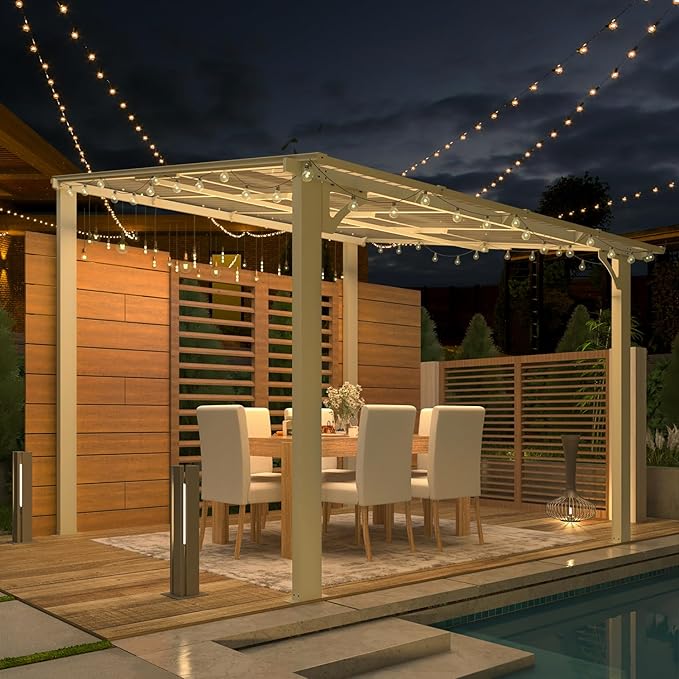 AECOJOY 8' x 8' Pergola Gazebo in White, Small Wall Mounted Pergolas and Gazebos on Clearance, Outdoor Patio Lean to Gazebo Metal Awnings for Deck, Porch, Backyard and More