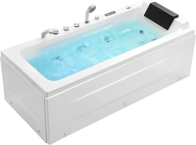 67 in Whirlpool Bathtub,Empava Jetted Tub with Heater,Hydro Massage Bathtub with 9 Water Jets+8 Air Jets,SPA Bathtub with Waterfall,Whirlpool Tub with Light,LED Control Panel
