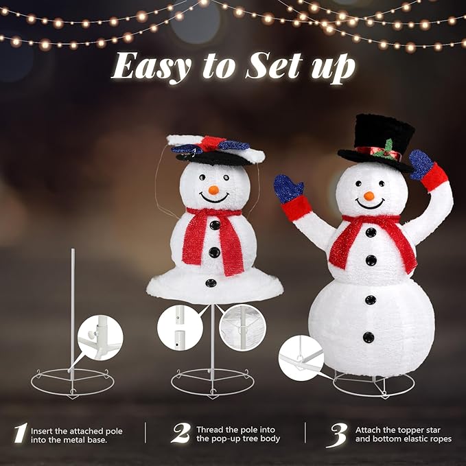 Outvita Outdoor Christmas Decorations 4ft Electric Snowman with Motor & 120 LED Lights, Lighted White Foldable Pop-up Snowman for Xmas Indoor and Outdoor Lawn Garden Yard Holiday Decor