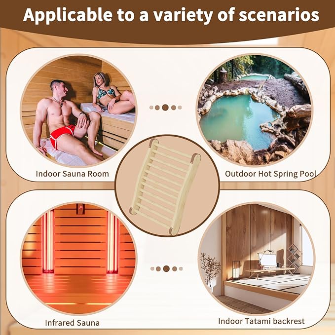 2 Pack Upgraded Sauna Backrest, Sauna Accessories, Sauna Backrest Infrared, Wooden Sauna Backrests Slip-Resistant and Ergonomic S-Shape, Barrel Sauna Backrest for Any Barrel or Infrared Sauna