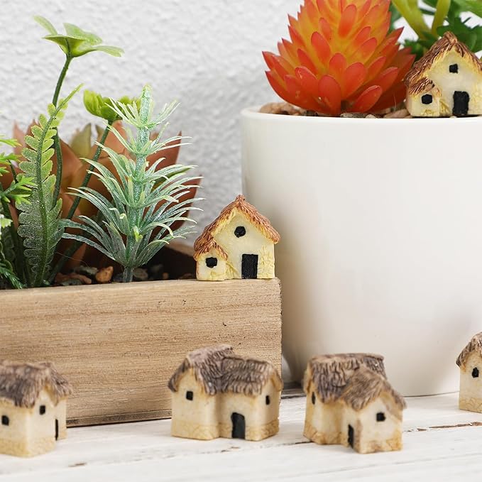 12 Pcs Miniature Fairy Garden Stone House,Mini Fairy Stone Resin House Cottage Statues Sculptures for Micro Landscape Dollhouse Decor