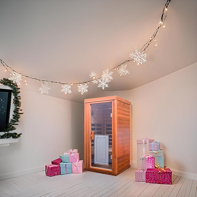 Red Cedar Infrared Sauna 1 Person Low EMF Far Infrared Saunas for Home, 1350 watt Indoor Personal Sauna Room with 2 Bluetooth Speakers, 1 LED Reading Lamp