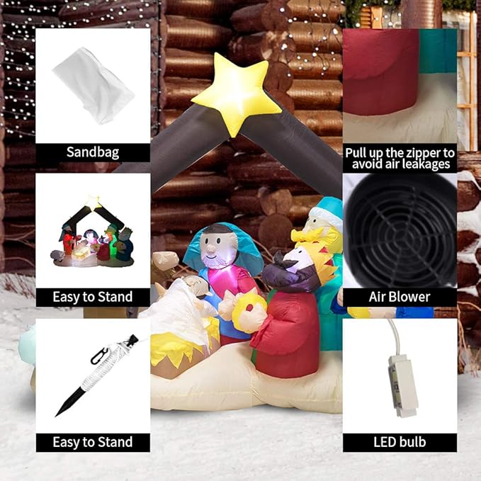 TRMESIA Christmas Inflatable Nativity Sets for Christmas Outdoor Decoration with Flashing LED Lights,Outdoor Inflatable Nativity Scene Set Lighted Blow up Baby Jesus Yard Indoor Props