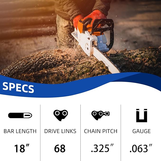 5 Pack 18 Inch Chainsaw Chains Fits Stihl .325" Pitch .063" Gauge 68 Drive Links, Fits Stihl (PRE 2023 .063" Gauge) MS251, 025, MS 230, MS250, V68, L68 (5 Chains)