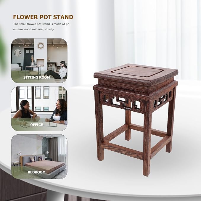 HOMSFOU Indoor Plant Stand Wooden Planter Stand Oriental Planter Stand Plant Holder Stool Chinese Display Pedestal Fishbowl Vase Aquarium Table Lamp Teapot Stand for Home Patio