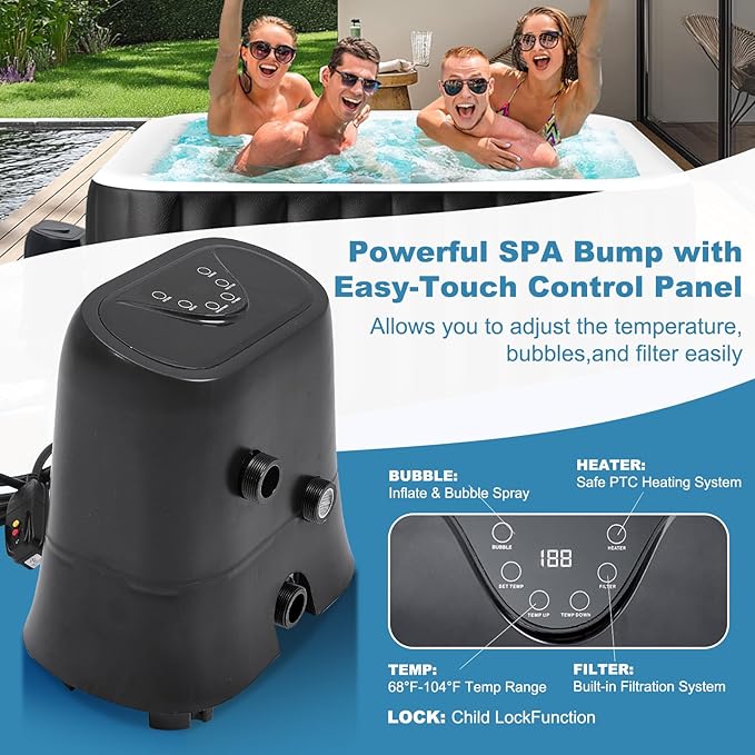 NAIZEA Inflatable Hot Tub - Outdoor Hot Tubs 2 to 4 Person, Portable Blow Up Spa Square Portable Hot Tub, 120 Soothing Bubble Air Jets, Cover, 2 Filter, 158 Gallon,57x57x25in