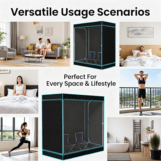 Sauna,2 Person Portable Steamer Sauna Set,Foldable Wet Sauna Tent Set with 2.5L 1500W Steamer,Full Size Home Sauna,with Folding Chair,Remote Control,Blue