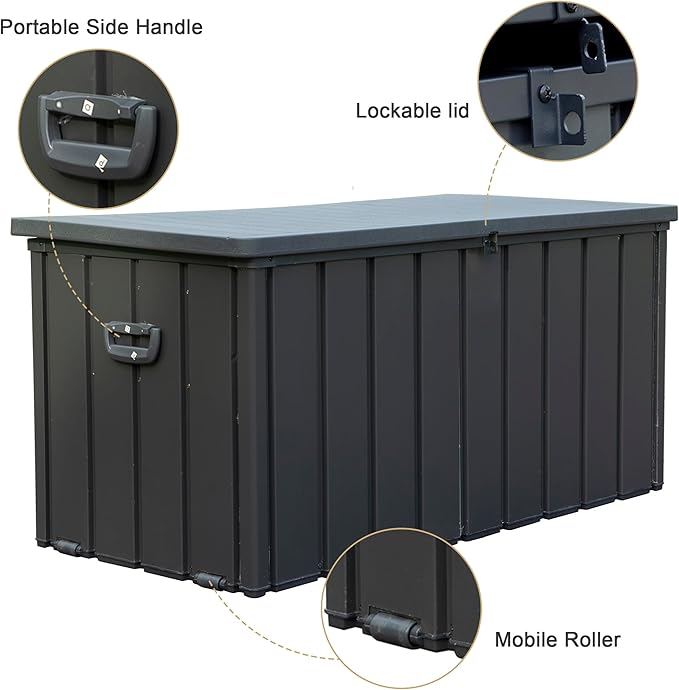 Deck Box,120 Gallon Indoor and Outdoor Storage Box, Lockable Large Patio Storage Bin for Outside Cushions, Garden Tools (Dark Grey)