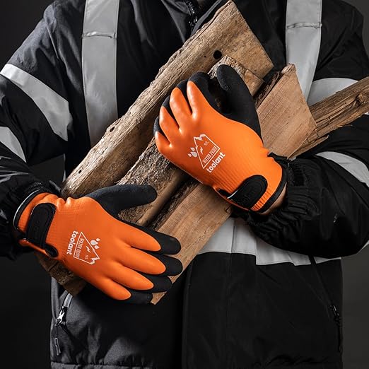 100% Waterproof Gloves for Men and Women, Winter Work Gloves for Cold Weather, Touchsreen, Thermal Gloves for Freezer Work, Fishing and Gardening, With Grip, Orange, X-Large