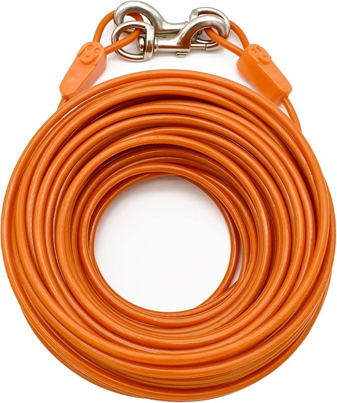 IntelliLeash 100FT Tie-Out Cables for Large Dogs - Strong, Safe, and Durable Dog Tie-Outs for up to 250 Pounds - Weather and Wear Resistant Galvanized Aircraft Cable for Outside Use