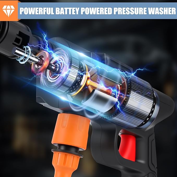 Cordless Pressure Washer with 6-in-1 Nozzle, Portable Water Spray Gun with Foam Cannon, 600PSI Electric Pressure Jet Washer, Battery Powered Car Cleaner Machine for Wall Fence Floor Cleaning (Black)